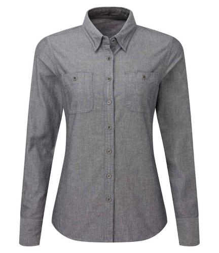 Premier Ladies Organic Fairtrade Long Sleeve Chambray Shirt - GDM - L